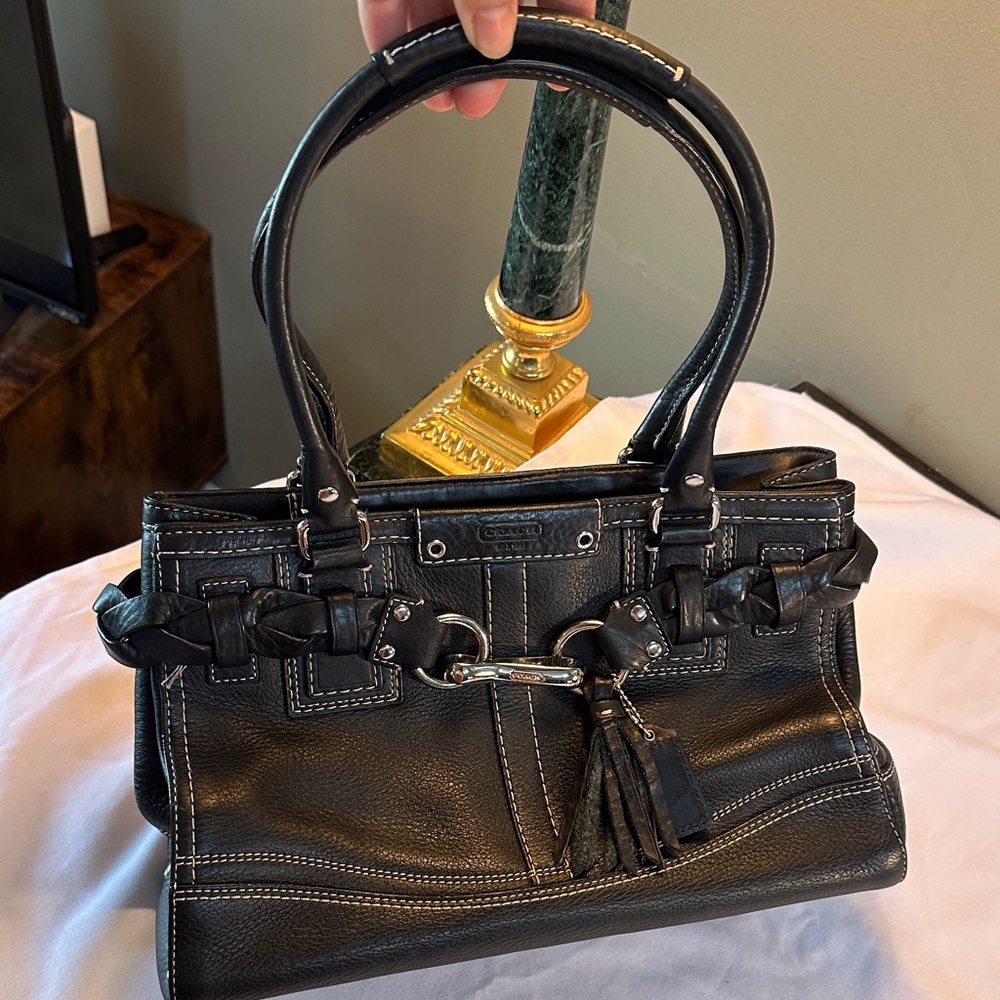 Coach Black Leather Satchel with Braided Details